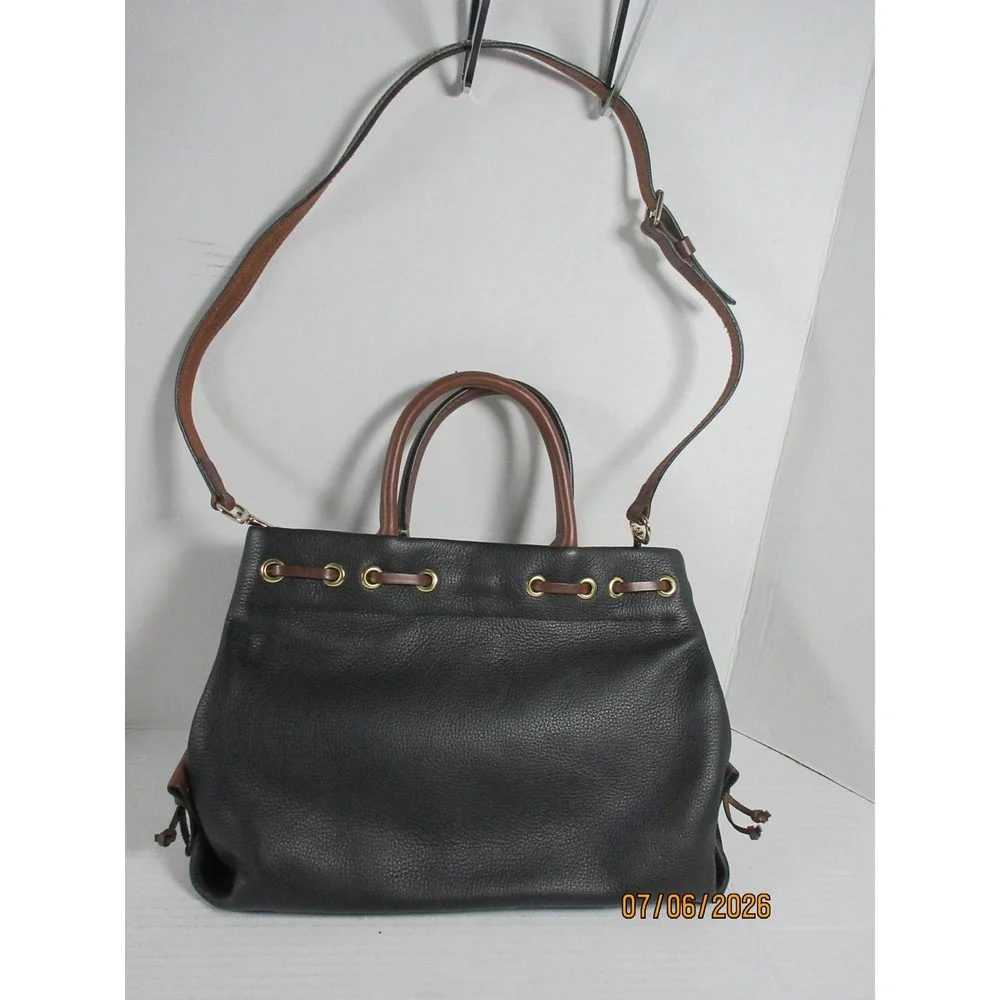 Dooney & Bourke Pebble Grain Leather Tote Bag Black Tan Tassel Satchel Crossbody